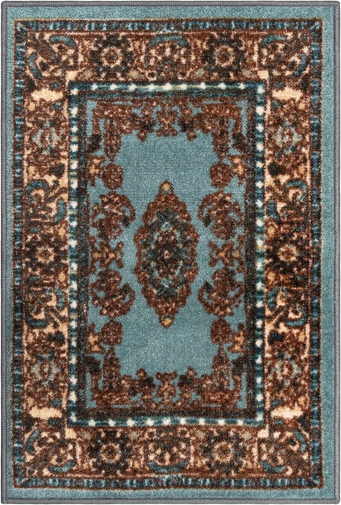 Superior Non-Slip Indoor Area Rug, Floral Medallion Floor Decor for Living Room, Bedroom, Office, Kitchen/Dining, Unique, Colorful Abstract Throw, Machine Washable Rugs, Aviva Collection, 2' x 3' by SUPERIOR