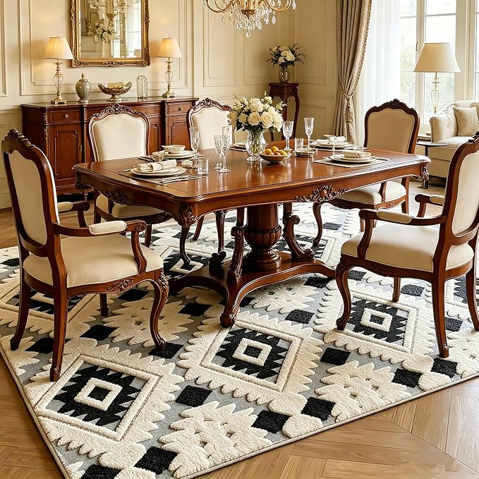 5'x7' Washable Area Rugs for Living Room Bedroom Office, Bohemia | Soft Cozy Fluffy Mid Pile Machine Washable Non Slip Boho Modern Accent Rug for Dining Room Office Kids Room Dorm Hotel - Image 3