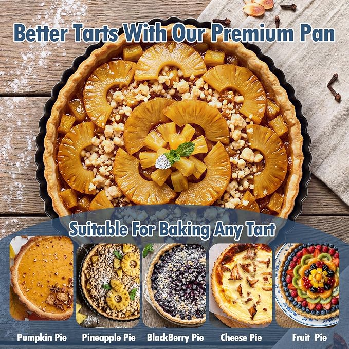 2 Pack 9 Inch Tart Pan,Removable Bottom,Nonstick Carbon Steel Quiche Pan | Heavy Duty Fluted Pie Pan,Quiche Baking Dish,Pie Mold/Tart Molds for Baking Fruit Tarts,Pies & Quiches, PFOA & PTFE-Free - Image 6
