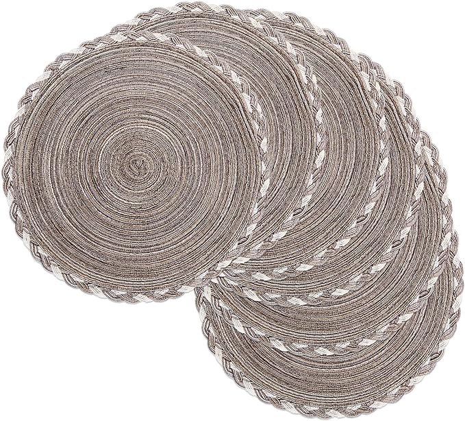 SHACOS Round Placemats Set of 6 Braided Glitter Round Table Placemats 15 inch for Wedding Holiday Party (Multicolor - Light Coffee, 6) by SHACOS