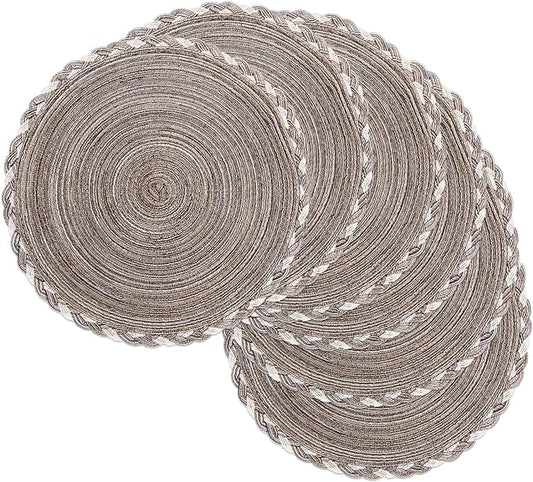 SHACOS Round Placemats Set of 6 Braided Glitter Round Table Placemats 15 inch for Wedding Holiday Party (Multicolor - Light Coffee, 6) by SHACOS