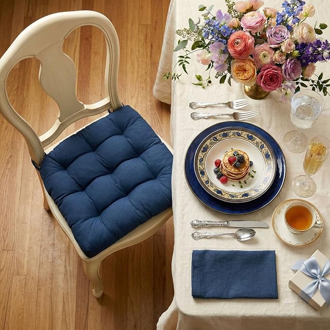Barnett Home Decor Chair Cushions for Dining Chairs - 15x17 Kitchen Chair Cushions - Machine Washable, 100% Cotton, Made in USA - Latex Foam Comfort Chair Pads - Cotton Duck Navy Blue Small Pack of 4 - Image 2