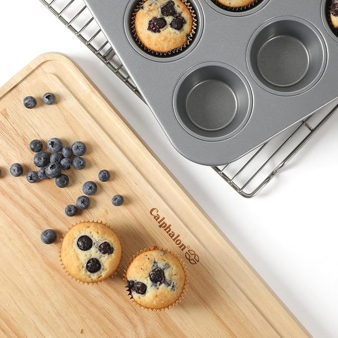 Calphalon Titan Steel Core PFA Free Nonstick 12 Cup Cupcake Muffin Pan, Heavy Duty Carbon Steel Bakeware for Even Heating, Oven Safe Muffin Tray for Cupcakes, Muffins - Image 5