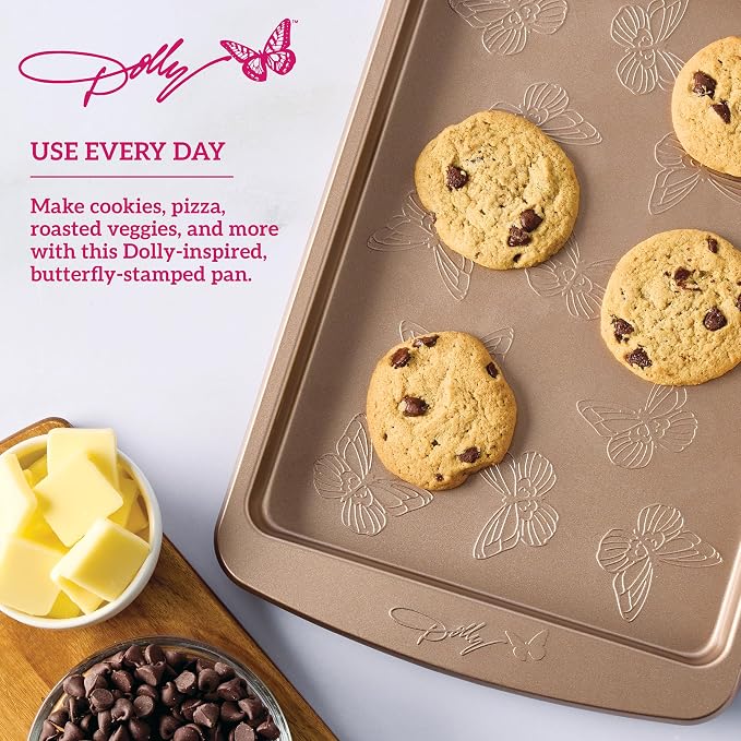 Dolly Parton Butterfly Stamp Small Baking Sheet – Carbon Steel Nonstick Bakeware with Textured Butterfly Design, Durable Rolled Rim, Oven Safe to 450F, Perfect for Cookies, Pastries and Pizza - Image 3