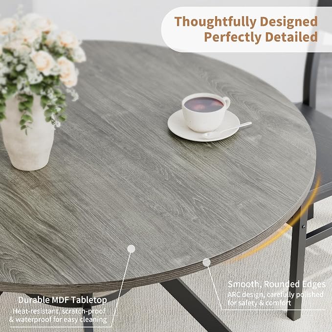 Round Dinner Table for 2-4, 42 Inch Kitchen & Dining Room Table with Storage, Wooden Circle Dining Table, Mid Century Modern Dining Table with Metal Legs for Kitchen, Living Room, Dining Room, Grey - Image 5