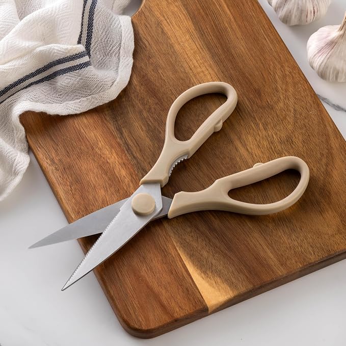 Rae Dunn Kitchen Scissors- Stainless Steel Kitchen Shears, Cooking Scissors for Cutting Meat, Chicken, Herbs and Produce with Blade Cover and Soft Grip Handles (Brown) - Image 5