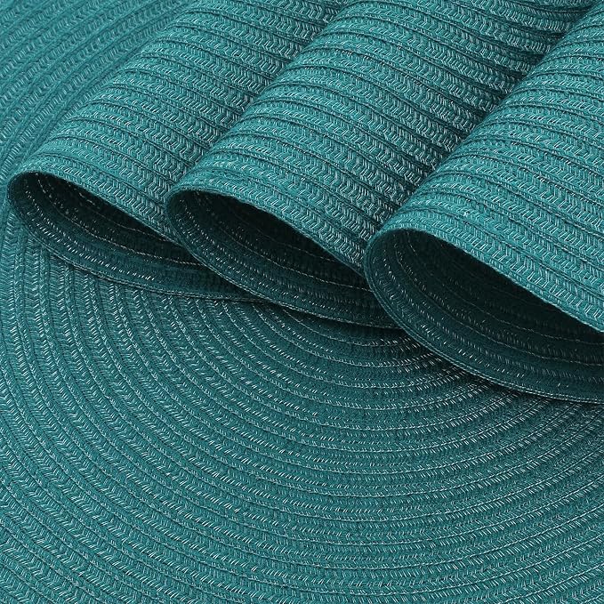 SHACOS Round Placemats Set of 4 Woven Braided Table Placemats 15 inch Circle Place Mats Washable Non Slip Table Mats for Home Wedding Party, Teal Green - Image 9