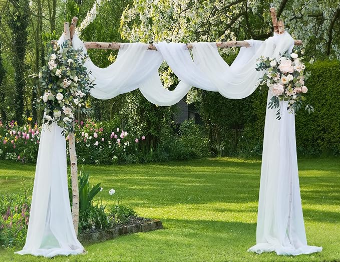 Warm Home Designs 55 x 216 Beige Sheer Window Scarf. AM Beige 216" | Extra Long Window Scarves Valances are Great As Wedding Arch Draping Fabric, Bed Canopy Or for Decorative Project. - Image 4