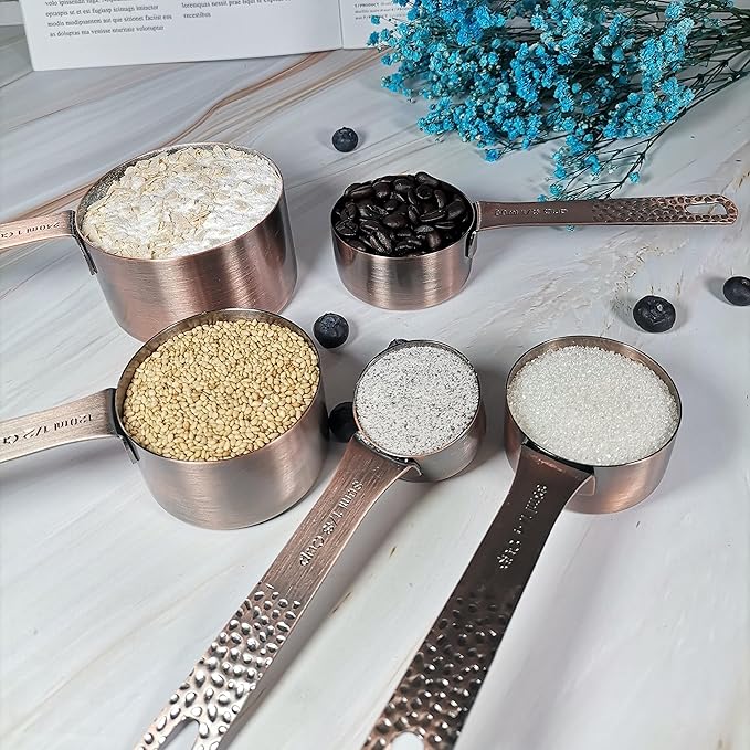 Copper Measuring Cups Set, Stainless Steel Copper Plated 5 Measuring Cups, Nesting Liquid Measuring Cup Set or Dry Measuring Cups Set for Baking and Kitchen