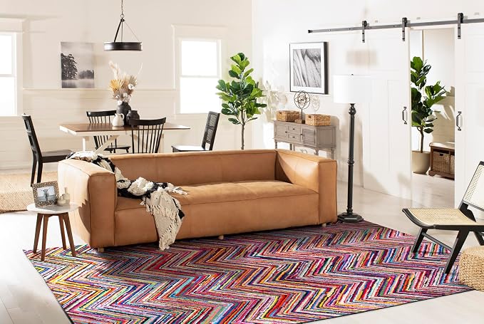 SAFAVIEH Nantucket Collection Area Rug - 10' x 14', Pink & Multi, Handmade Modern Abstract Chevron Cotton, Ideal for High Traffic Areas in Living Room, Bedroom (NAN141A) - Image 7