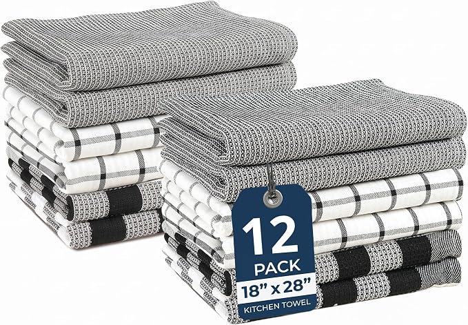 LANE LINEN Kitchen Dish Towels Set of 12 – 18”x28” Soft & Quick-Drying Hand and Tea Towels, Premium Decorative Kitchen Towel – Black by LaneLinen