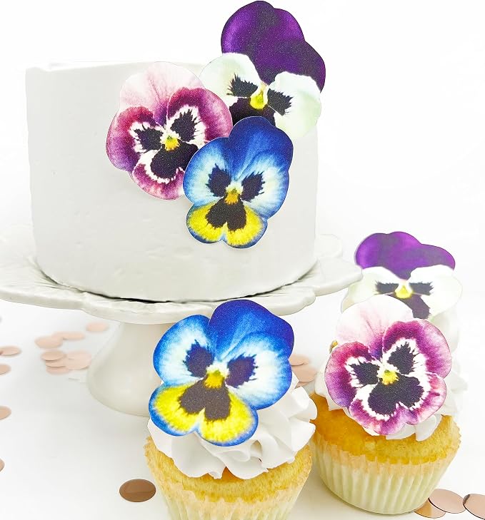 Sugar Robot - Edible Pansies for cake decorating - Large Size - Edible flowers cake decorations - Premium Crafted - Made in the USA Cake -Set of 12 (Pansies) - Image 2