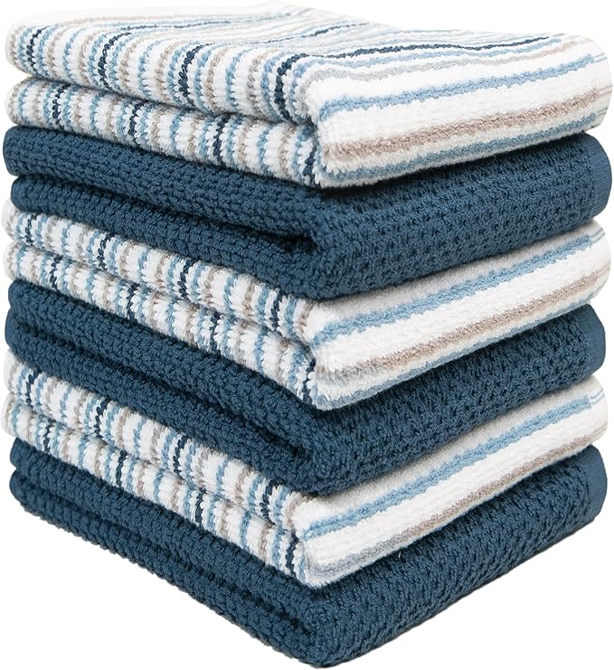 Bumble Kitchen Towels 6 Pack 100% Cotton 16"x26" - Blue | 430 GSM Soft Kitchen Hand Towels with Hanging Loop, Highly Absorbent & Durable for Washing and Drying Dishes - Image 3