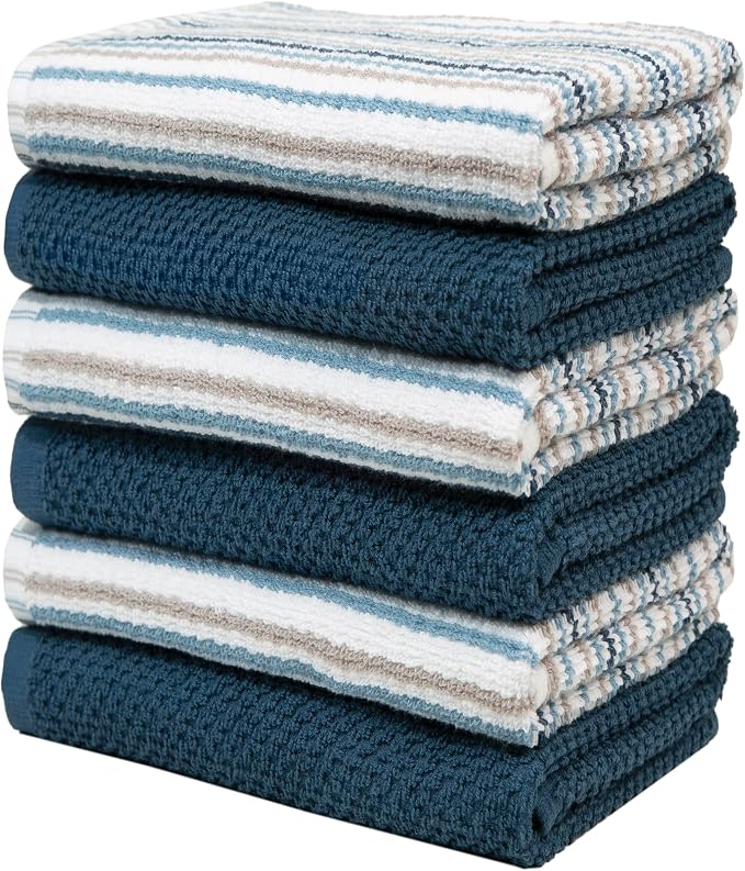 Bumble Kitchen Towels 6 Pack 100% Cotton 16"x26" - Blue | 430 GSM Soft Kitchen Hand Towels with Hanging Loop, Highly Absorbent & Durable for Washing and Drying Dishes - Image 4