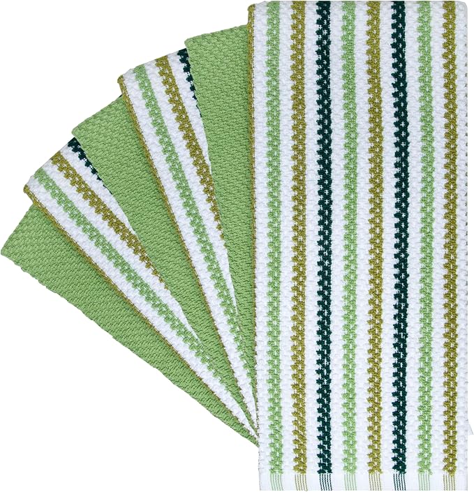 Bumble Kitchen Towels 6 Pack 100% Cotton 16"x26" - Sage Wide Stripe | 430 GSM Soft Kitchen Hand Towels with Hanging Loop, Highly Absorbent & Durable for Washing and Drying Dishes - Image 2