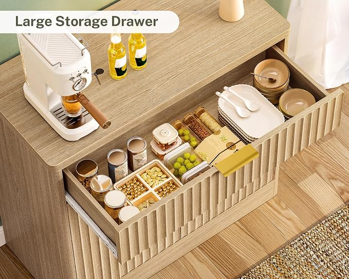 TEENFON 31.5" W Storage Cabinet with Drawer and Adjustable Shelf, Coffee Bar Cabinet, Fluted Sideboard Buffet Cabinet with 2 Doors for Living Room, Kitchen, Entryway, Natural - Image 5