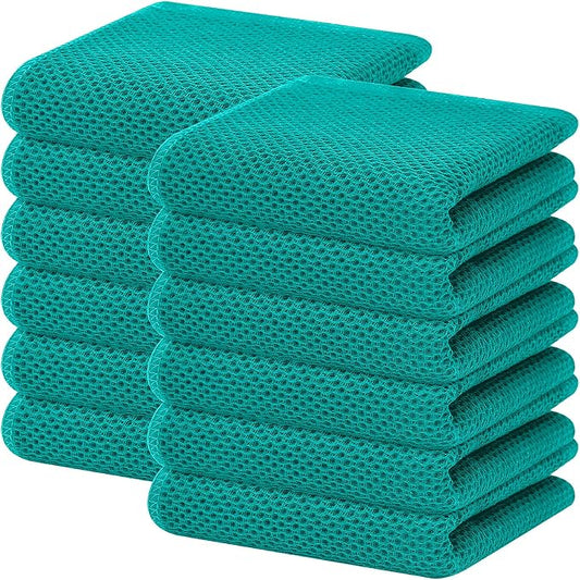 Homaxy 100% Cotton Waffle Weave Kitchen Dish Towels 12-Pack, Teal | 13 x 28 Inches, Ultra Soft Absorbent Dish Towels, Quick Drying Cleaning Towels by Homaxy