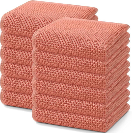 Homaxy 100% Cotton Waffle Weave Kitchen Dish Towels 12-Pack, Coral | 13 x 28 Inches, Ultra Soft Absorbent Dish Towels, Quick Drying Cleaning Towels by Homaxy