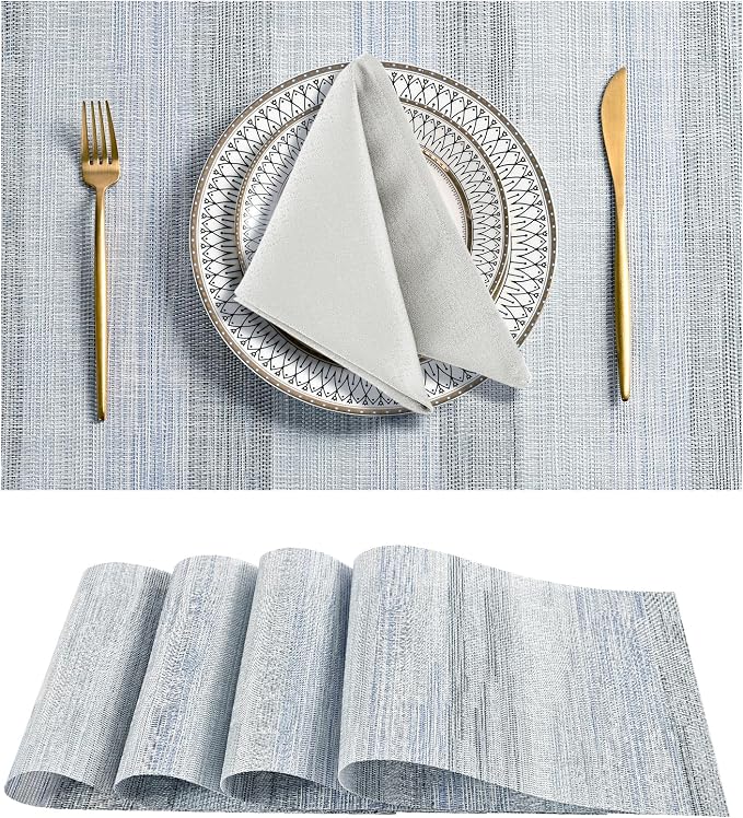Leetaltree LightSteel Blue Placemats Set of 4 - Heat Resistant Non-Slip Place mats for Dining Table, Washable Durable PVC Vinyl Woven Table Mats（LightSteel Blue, 4） by Leetaltree-ArtatEveryTable