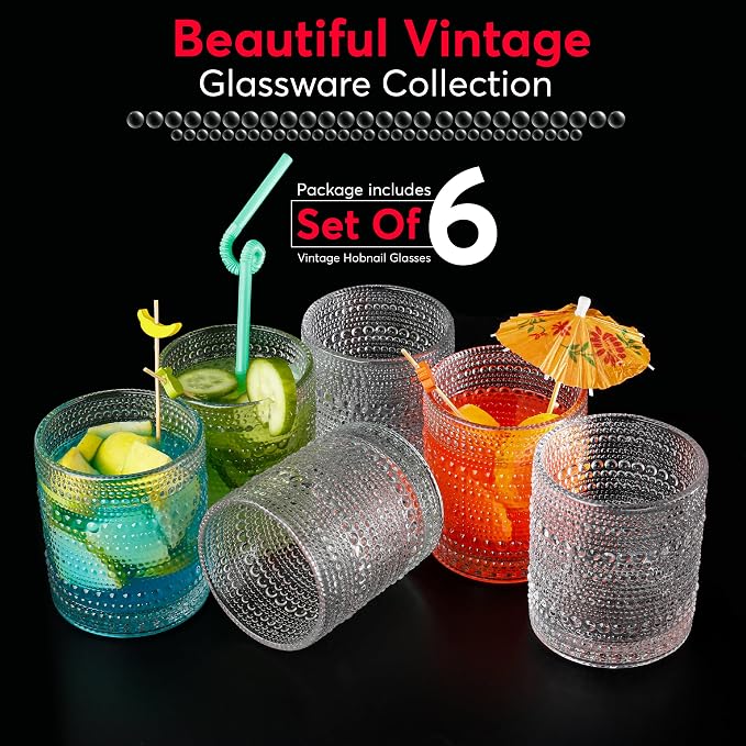 Hobnail Drinking Glasses, Vintage Glassware Set of 6, Vintage Drinking Glasses 15.22 oz, Bubble Glasses Drinking, Hobnail Glasses, Vintage Glass Cups, Jupiter Glasses for Juice, Soda, Beer, Whisky - Image 7