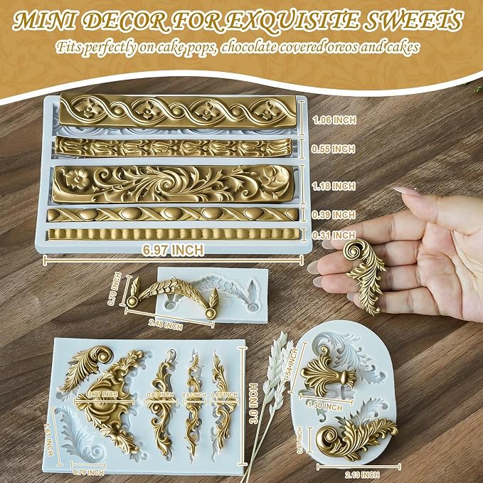 HKNMTT Baroque Style Silicone Molds Curlicues Scroll 3D Border for Clay Fondant Chocolate Sugar Craft Decor, Vintage Wedding Birthday Cake Cupcake Topper Decoration - Image 2