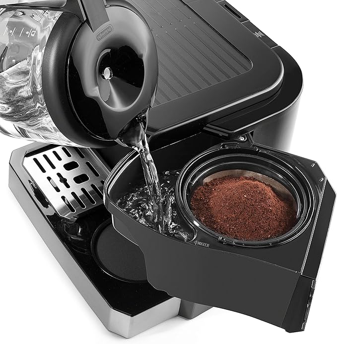 De'Longhi All-in-One Combination Coffee Maker & Espresso Machine + Advanced Adjustable Milk Frother for Cappuccino & Latte + Glass Coffee Pot 10-Cup, COM532M black