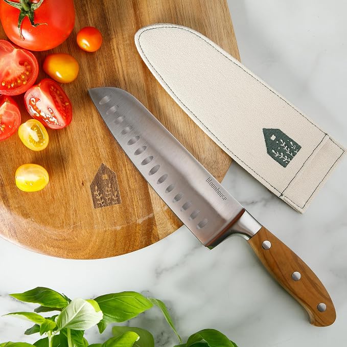 Bloomhouse Santoku Knife - 7-Inch German Stainless Steel Knive with Forged Italian Olive Wood Handle Two Time Oprah's Favorite Things Winner - Full Tang Kitchen Knife for Slicing Dicing & Mincing - Image 3