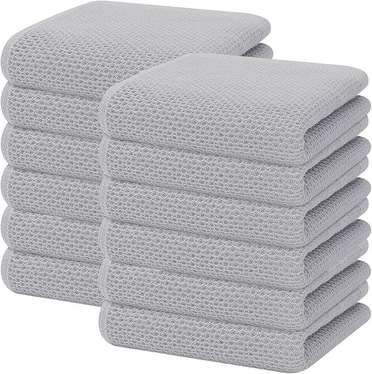 Homaxy 100% Cotton Waffle Weave Kitchen Dish Towels 12-Pack, Light Gray | 13 x 28 Inches, Ultra Soft Absorbent Dish Towels, Quick Drying Cleaning Towels by Homaxy