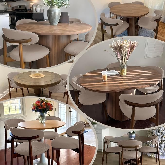 COLAMY Wooden Dining Chairs Set of 6, Modern Fabric Upholstered Kitchen Side Chairs, Farmhouse Dining Room Chair with Foot Pegs, Camel - Image 2