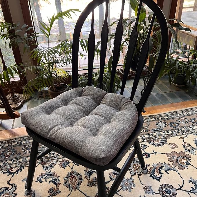 Barnett Home Decor Hayden Grey Dining Chair Pad with Ties - 15 x 17 Size Small Chair Cushion - Reversible, Latex Foam Fill Cushion, Machine Washable, Linen Look (Gray) - Image 2