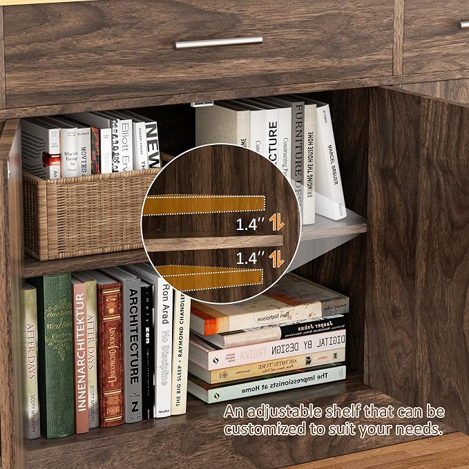 Vongrasig 53' Large Sideboard Cabinet with 4 Doors and 3 Drawers, Farmhouse Buffet Table Coffee Bar Kitchen Storage Cabinet, Wood Cabinet for Kitchen, Dining Room, Rustic Brown - Image 4
