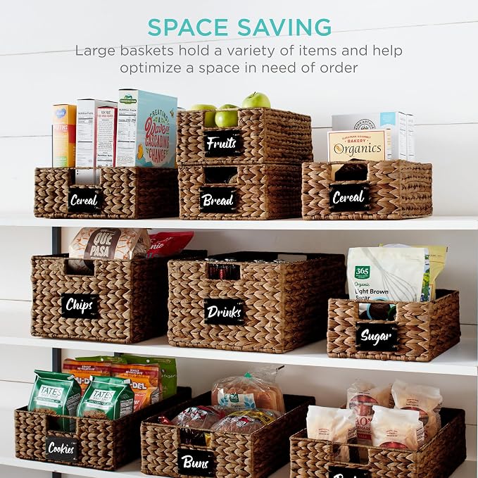 Best Choice Products Set of 4 9x12in Water Hyacinth Pantry Baskets, Woven Organizers w/Chalkboard Label, Chalk Marker - Chestnut - Image 4