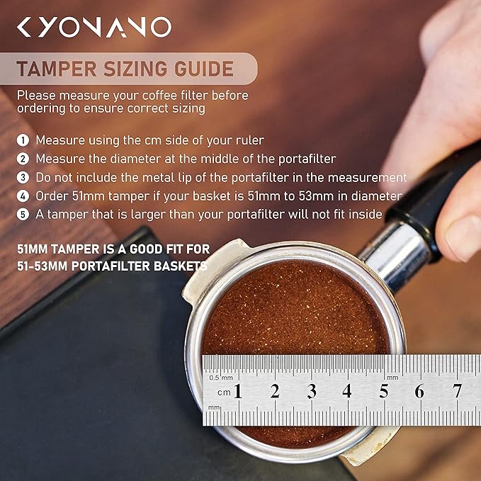 KYONANO Espresso Tamper 51mm - Coffee Tamper with Dalbergia Odorifera Handle - Espresso Press Hand Tamp PLUS Free Milk Frothing Pitcher 12oz/350ml, Silicone Tamper Mat - Fits 51mm Delonghi Portafilter
