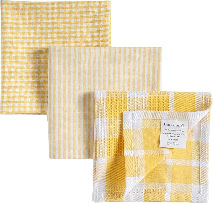 LANE LINEN 100% Cotton Kitchen Dish Cloths, Ultra Soft Absorbent Quick Drying Dish Towels, Multiweave Wash Cloths Dish Towel Sets, 12x12 Inches, 12 Pack - Yellow - Image 2