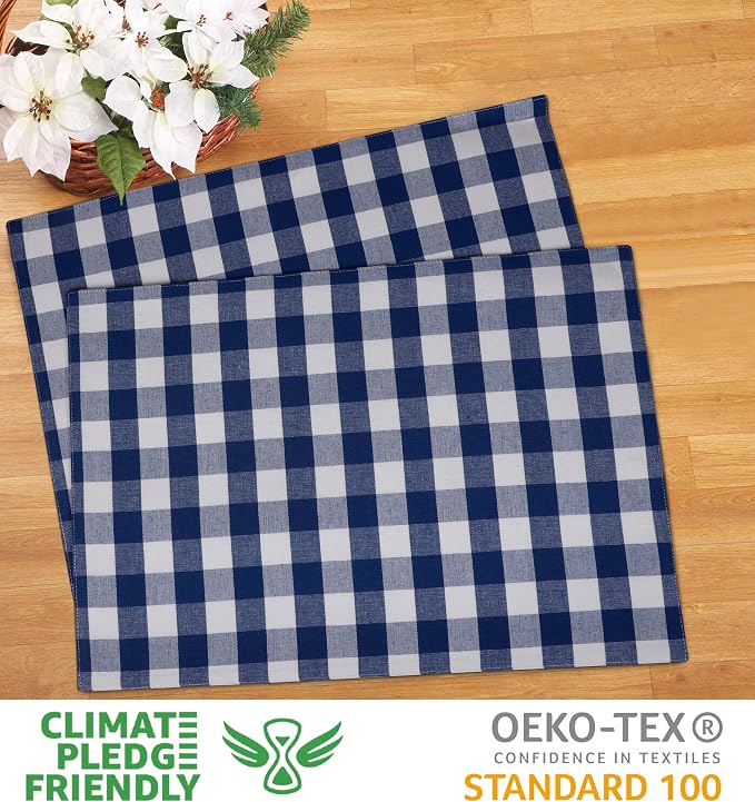 Urban Villa Two Tone Placemat Cotton Tablemat 14x20 (Set of 6) Blue/Wht - Image 2