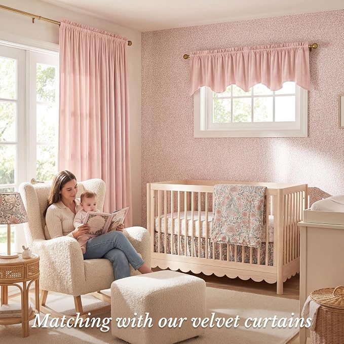 Pink Spring Decor Velvet Window Valance 52x18 Inch 1 Panel | Soft Wavy Pink Kitchen Curtains for Small Windows, Cute Decorative Window Treatment for Nursery Bedroom - Image 2