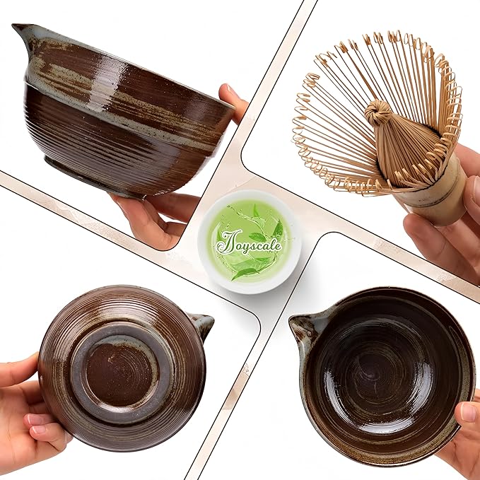 Joyscale Matcha Whisk Set, Matcha Set Whisk And Bowl, 8 Pcs Matcha Kit Set(Retro Design), 16 OZ, Japanese Matcha Tea Set, Matcha Making Kit Gifts for Tea Lovers(Brown)