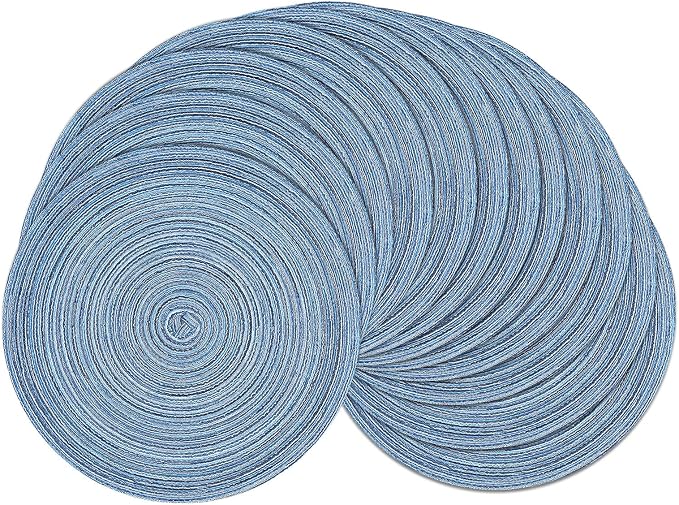 SHACOS Round Braided Placemats Set of 12 Circle Place Mats Cotton Polyester Kitchen Table Mats for Dining Table Wedding Party Decor (Blue Gray, 12) by SHACOS