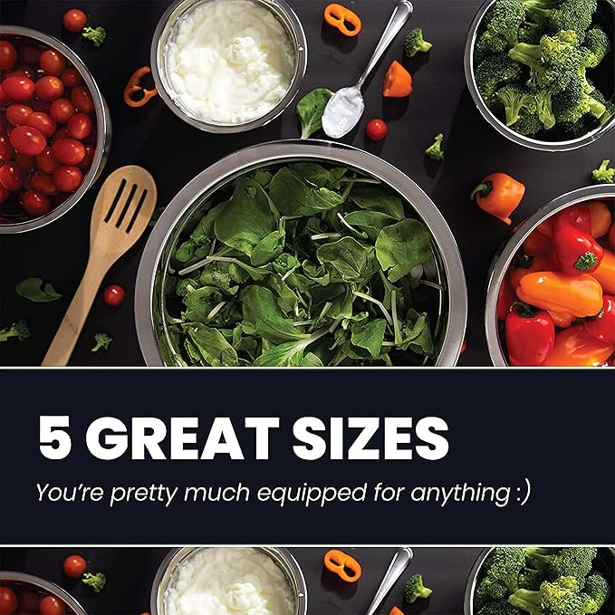 WHYSKO Meal Prep Stainless Steel Mixing Bowls Set, Home, Refrigerator, and Kitchen Food Storage Organizers | Ecofriendly, Reusable, Heavy Duty (Red)