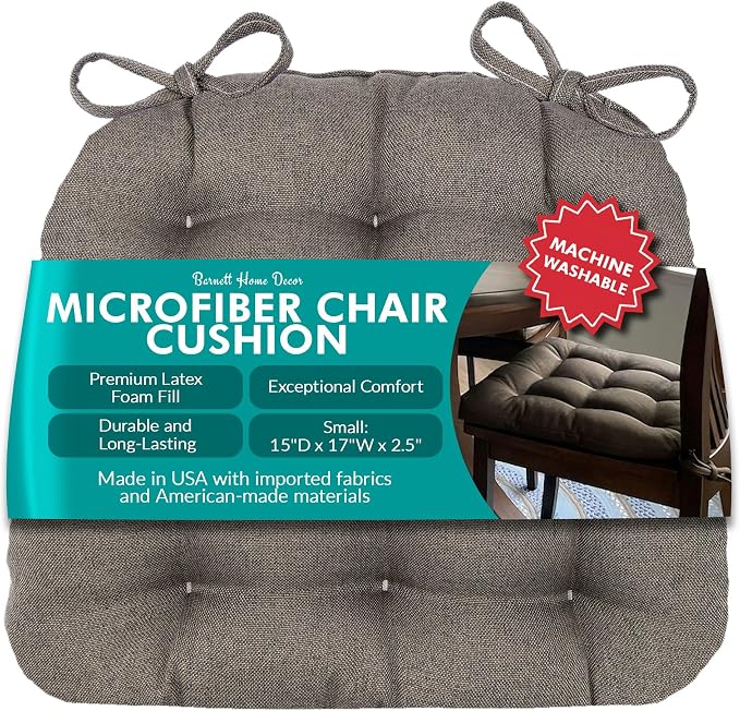 Barnett Home Decor Hayden Mink Dining Chair Pad with Ties - 15 x 17 Size Small Chair Cushion - Reversible, Latex Foam Fill Cushion, Machine Washable, Linen Look (Brown) by BarnettHomeDecor