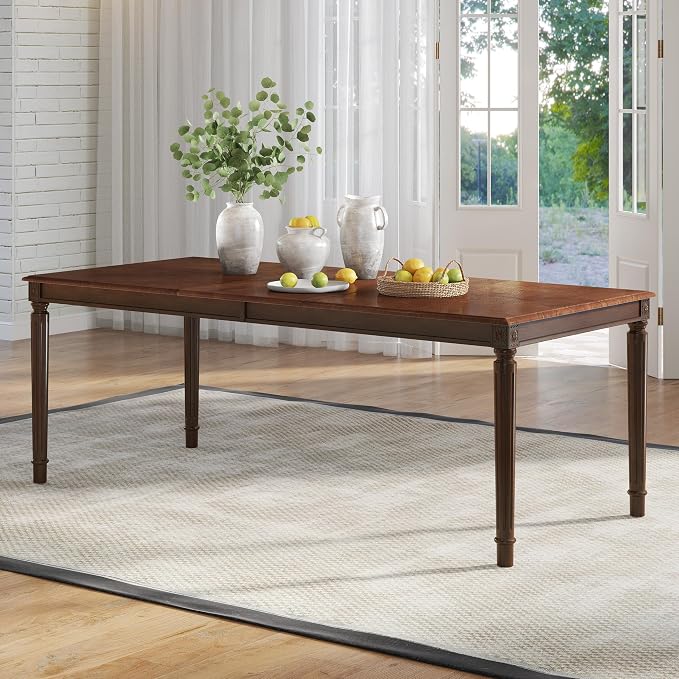 AMERLIFE 79" Solid Wood Farmhouse Dining Table with Roman Legs, Brown | Roman Conical Legs, Large Dining Surface, Solid Wood Tabletop, Family Gathering Furniture, Dark Brown Finish by AMERLIFE