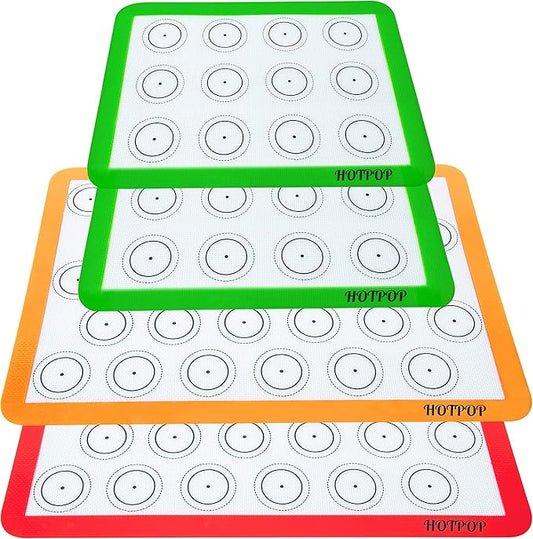 HOTPOP | Reusable Macaron Cookie Sheet, Non Stick Baking Mats, 0.75mm (2 Half Sheets, 2 Quarter Sheets), Set of 4
