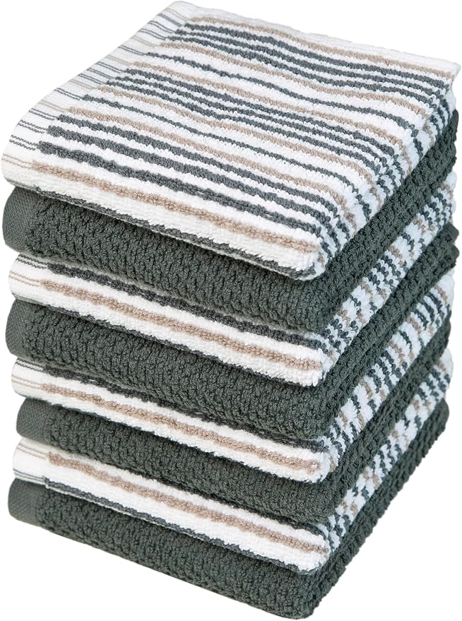 Bumble Dish Cloths 8-Pack, 100% Cotton Kitchen Towels, 12"x12" Grey | 430 GSM Soft Dish Towels for Kitchen, Highly Absorbent & Durable Kitchen Rags for Washing Dishes by BumbleTowels
