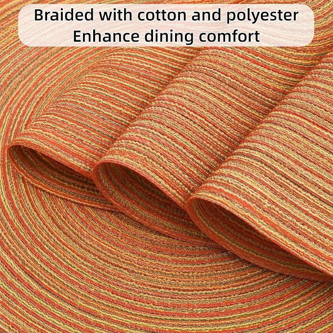 SHACOS Round Placemats Set of 4 Woven Braided Place Mats Table Placemats 15 inch Circle Place Mats Easy to Clean Table Mats Indoor Outdoor, Fall Color Mix - Image 3