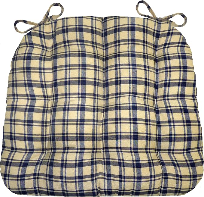Barnett Home Decor Dining Chair Pad with Ties Montgomery Blue Plaid - Size Small 15 x 17 Chair Cushion - Latex Foam Fill Cushion, Reversible, Machine Washable - Blue and Beige Tartan by BarnettHomeDecor