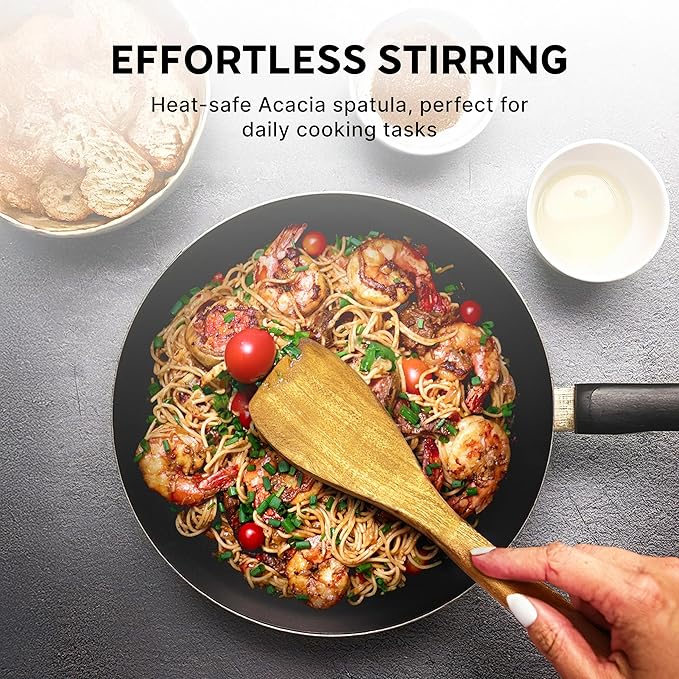 Zalvio 10-Piece Acacia Wood Utensil Set – Handmade Wooden Spoons with Spoon Rest | Heat-Resistant Eco-Friendly Cooking Tools for Nonstick Cookware