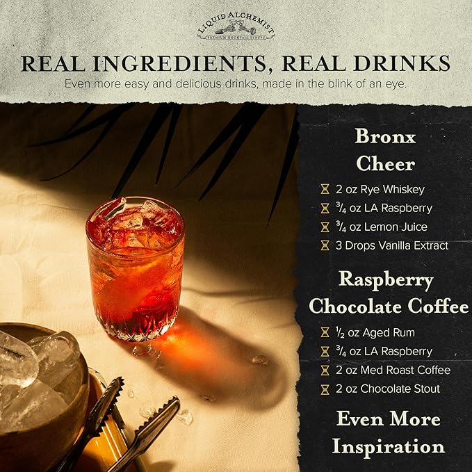 Liquid Alchemist Raspberry Syrup for Drinks - Real Ingredients Make the Perfect Summer Cocktail or Margarita Mix - Our Raspberry Cocktail Syrup is Non-GMO & Vegan (12.7 oz)