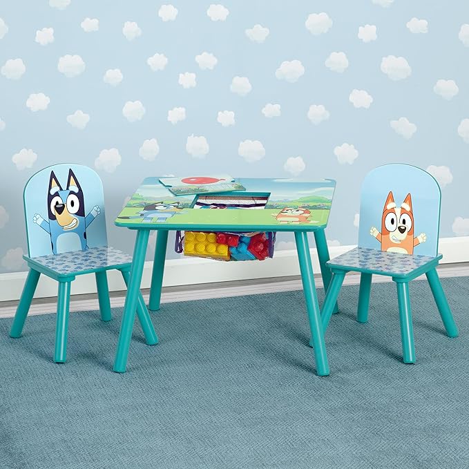 Delta Children Bluey Kids Table and Chair Set with Storage (2 Chairs Included) - Greenguard Gold Certified - Ideal for Arts & Crafts, Snack Time, Homeschooling, Homework & More, Blue - Image 2