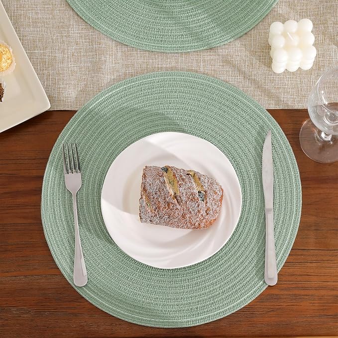SHACOS Round Placemats Set of 8 Washable 15 inch Round Table Mats Cotton Polyester Woven Braided Place Mats for Dining Table Wedding Party Decor, Sage Green - Image 8