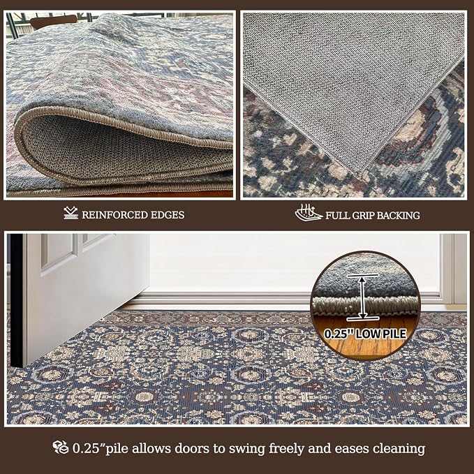 5x7 Area Rug, Machine Washable Living Room Rug - Non-Slip Low Pile Accent Rug for Bedroom, Pet Friendly, Modern Vintage Geometric Design - Image 6